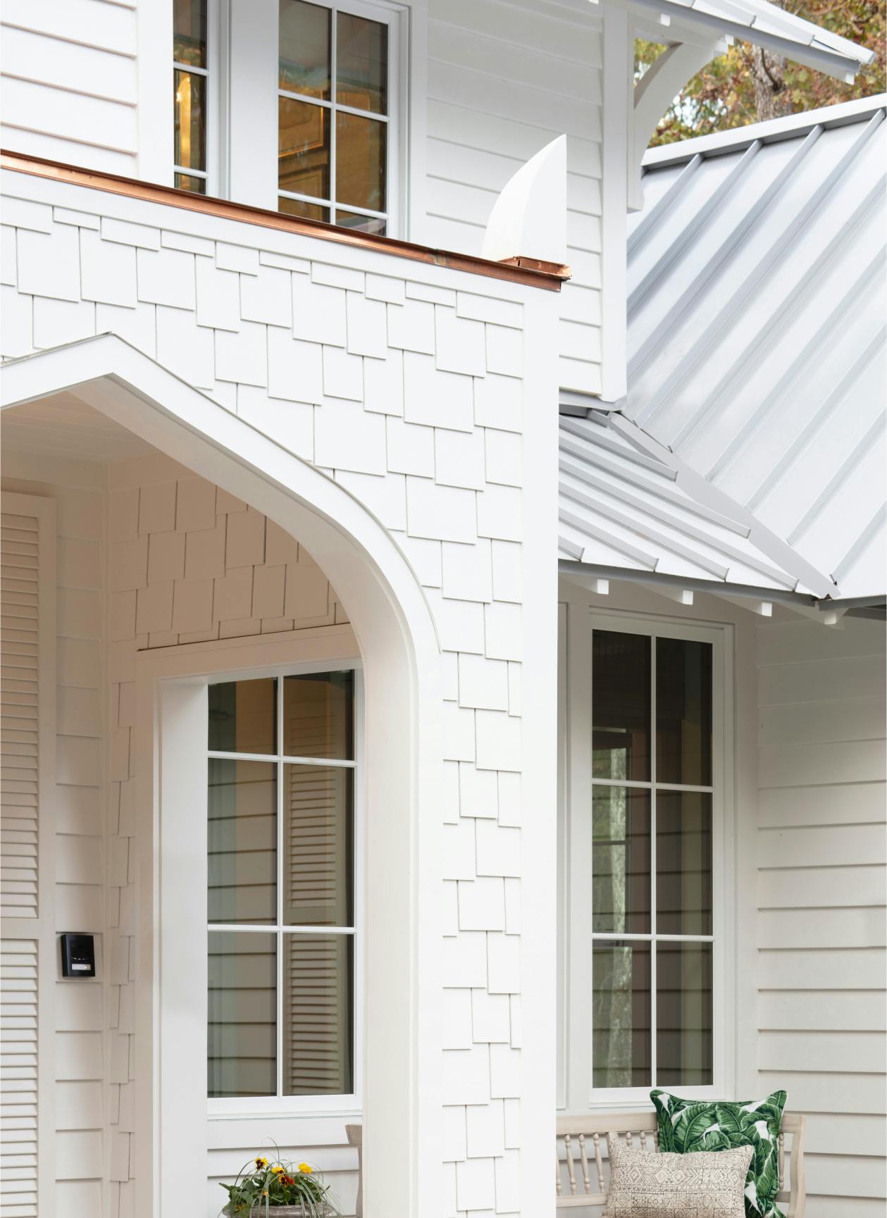 southern living idea house detail front with hardie shingle and artisan in white