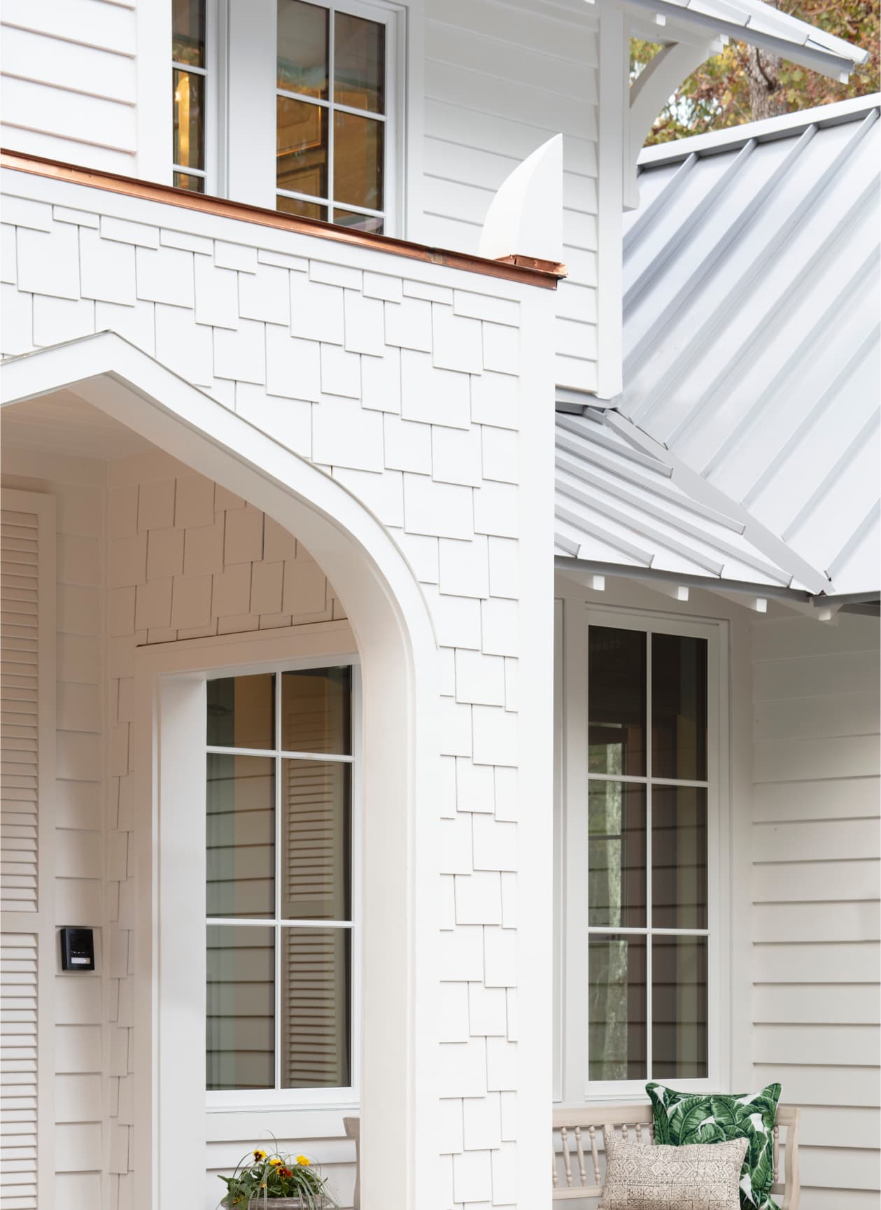 southern living idea house detail front with hardie shingle and artisan in white