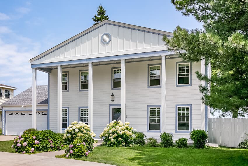 Mixing Siding Styles: Colonial Home featuring Hardie Plank lap in Arctic White Mixing Siding Styles: Colonial Home featuring Hardie Plank lap in Arctic White