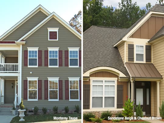 Beige and taupe houses with shutters